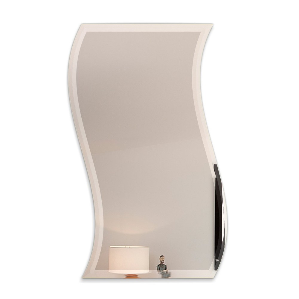 Wavy Beveled Frameless Wall Mirror with Hooks, 24 x 36 in - Fab Glass