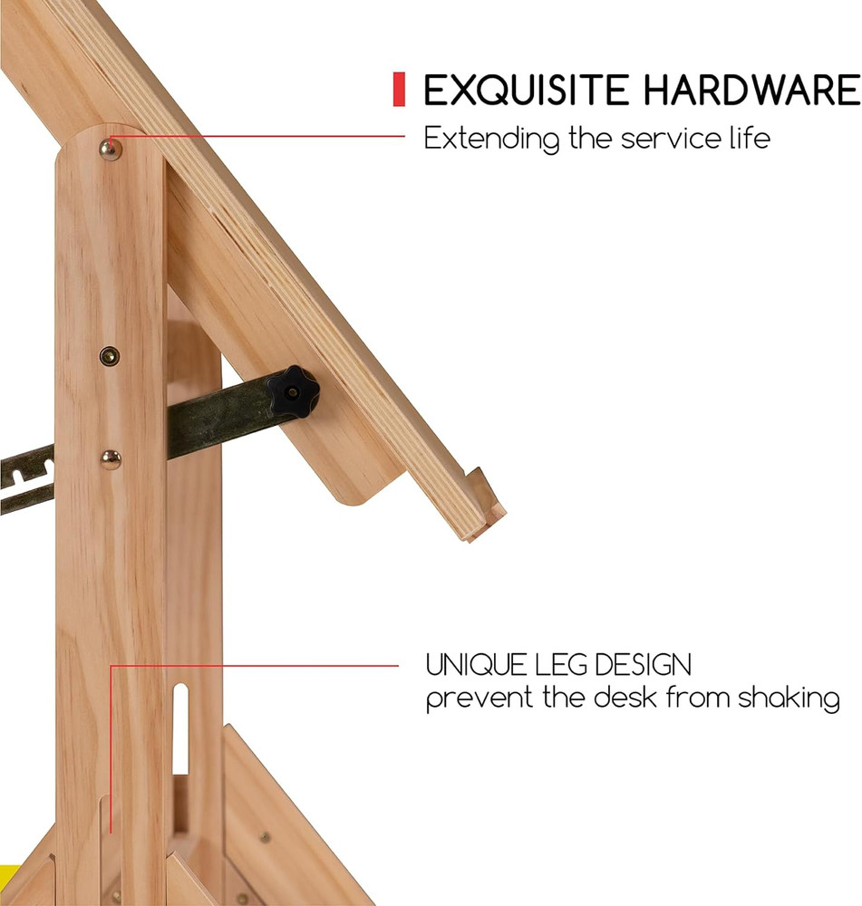 Rustic Adjustable Drafting Table - 35.5" X 23.5" Art Desk with Pencil Ledge