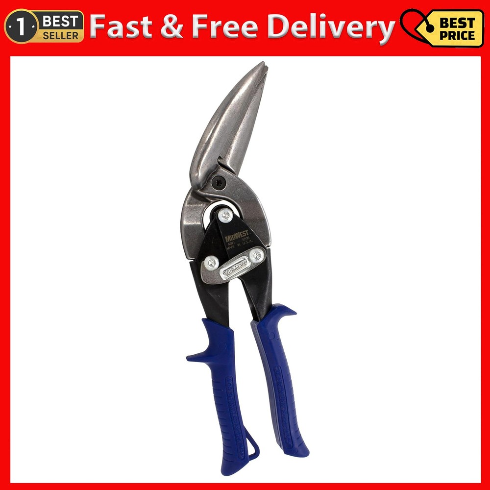 MIDWEST Power Cutters Long Cut Snip - Straight Cut Offset Tin Cutting Shears wit