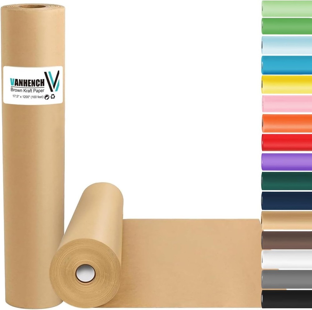 Vanhench Brown Wrapping Paper, Craft Kraft Paper 17.5 x 100‘,