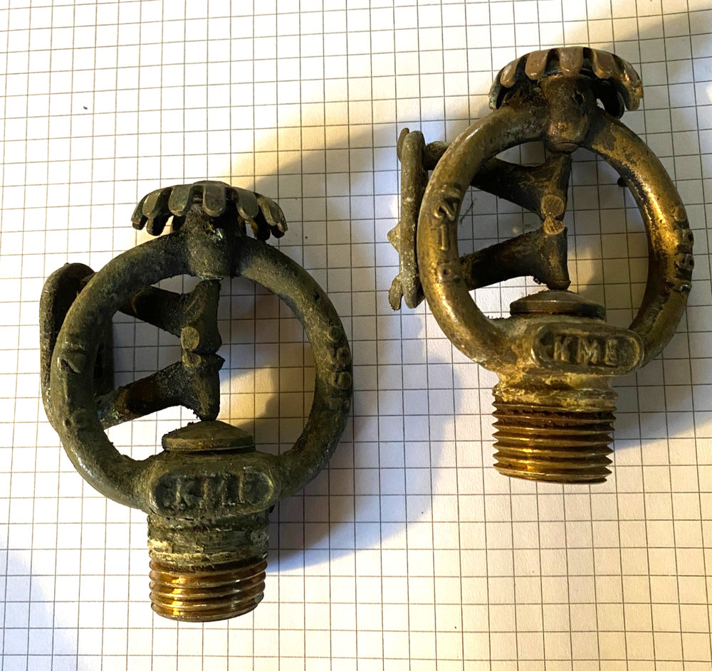 Two 1921 KME Fire Sprinkler Upright Heads Uncleaned Used