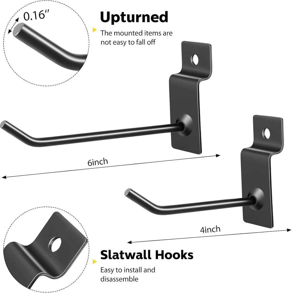 50 Packs Slatwall Hooks 4 Inch 6 Inch Slatwall Accessories Panel Display Hooks H
