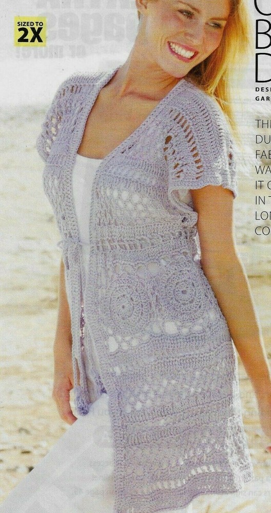 OCEAN BREEZES DUSTER SWEATER 5 SIZES WOMEN'S CROCHET PATTERN INSTRUCTIONS