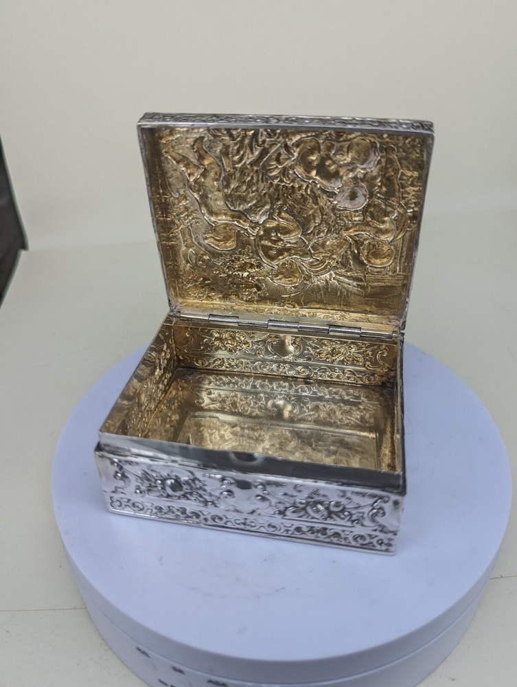 1901 Berthold muller solid silver box with cherubic scene & goats