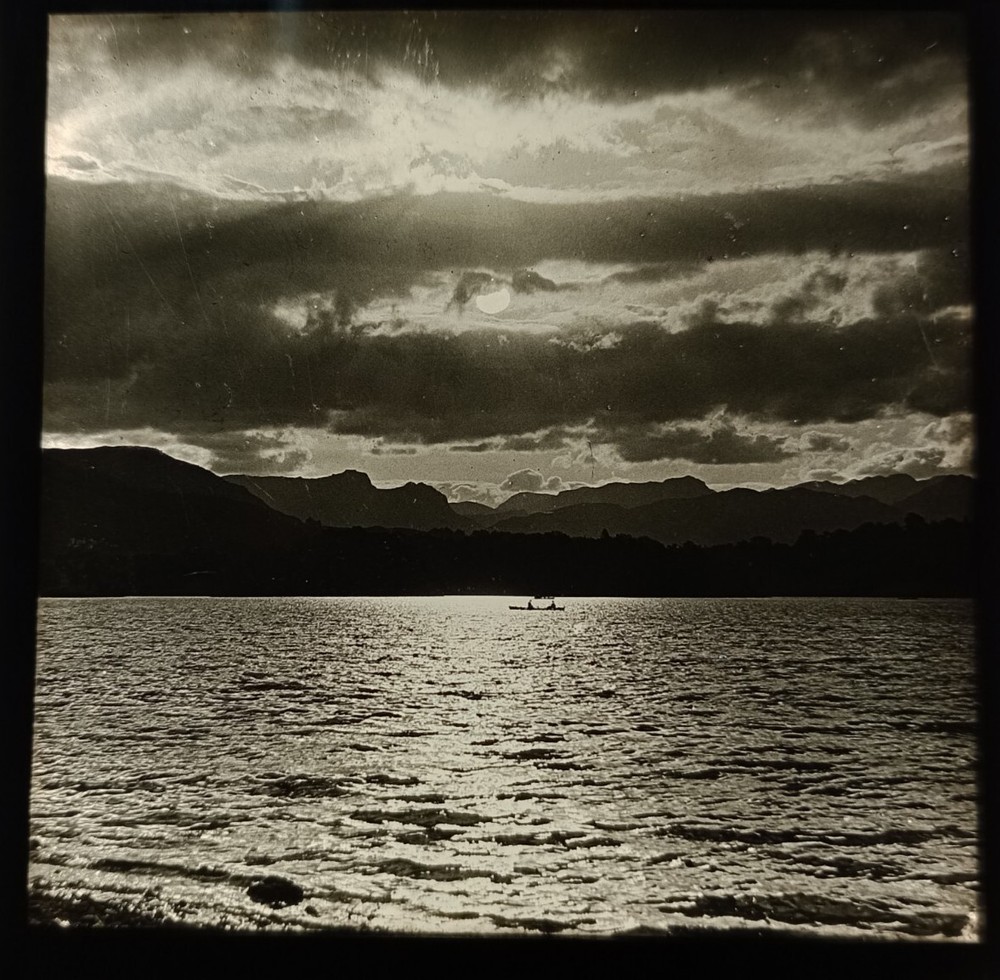 Antique Magic Lantern Slide Lake Windermere Moonlight photo District 19th C SL8