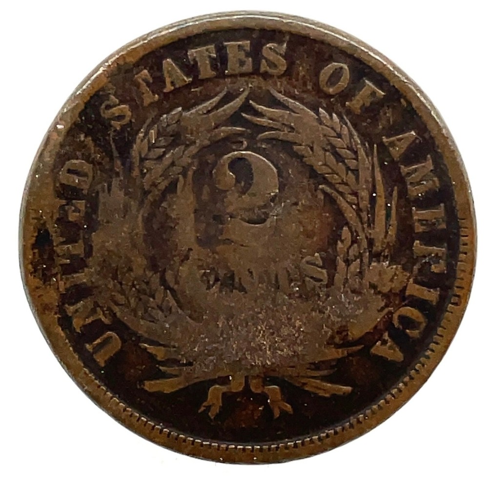 1865 2 cent piece ungraded a little bent damage.