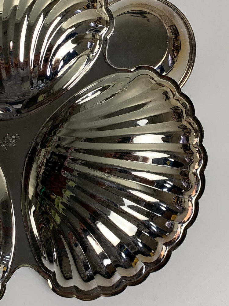 Vtg Seashell Silver Serving Tray Dip Cup Birks Regency Plate Shell Fish Formal