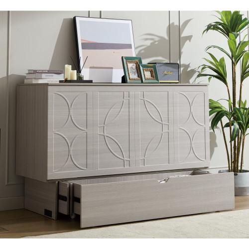 Queen Size Murphy Bed,Murphy Cabinet Bed With Foldable Mattress&Charging Station