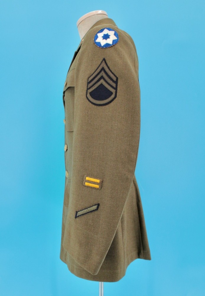 Men's WWII US Army Wool Tunic Uniform Jacket Sz 37 R WW2 7th Service Command