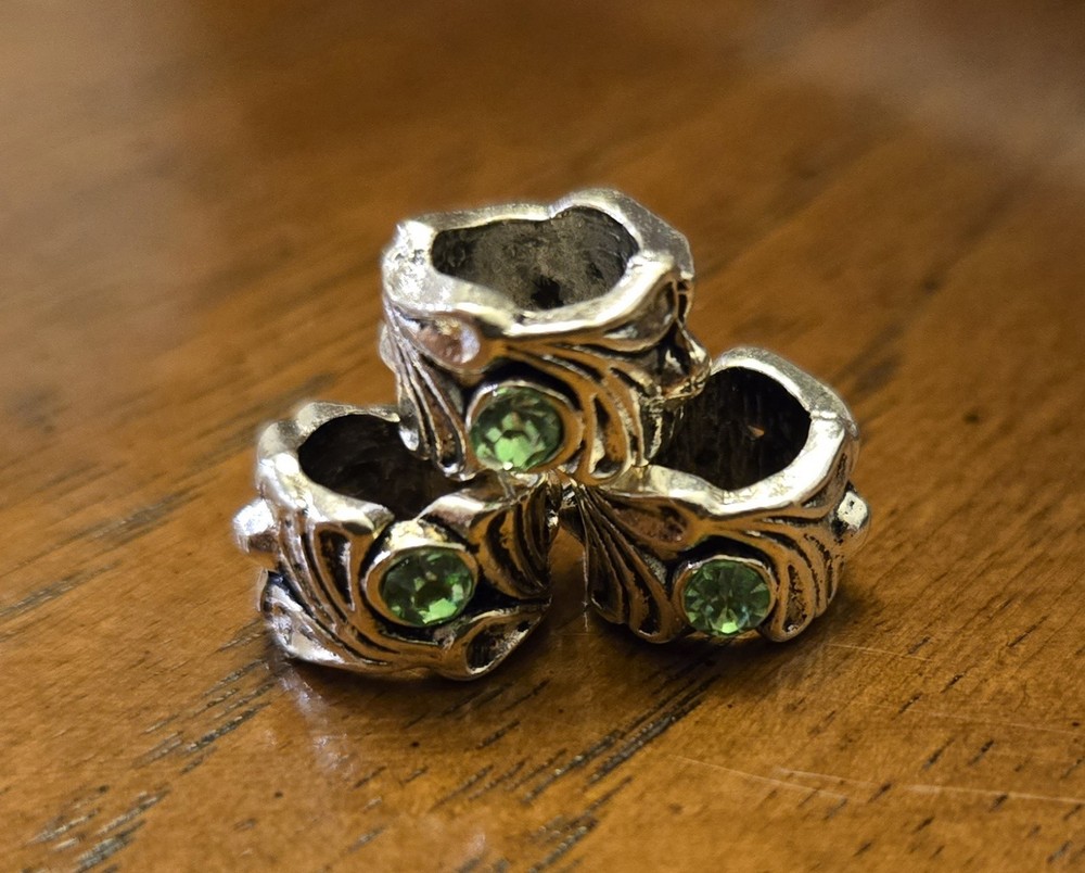 Set of 3 Bracelet Beads With Green Stones