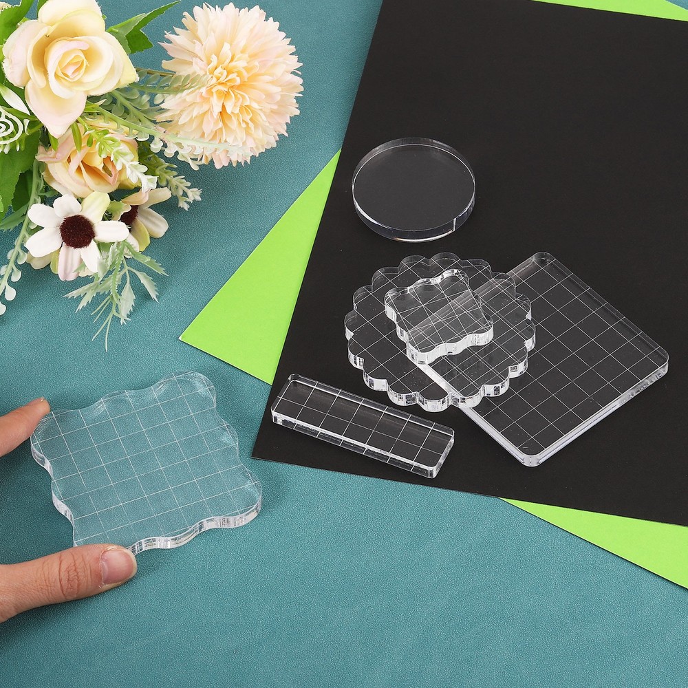 Acrylic Stamp Block, 5 Pack Square Shape with Grid Lines, 1.22" x 1.22"