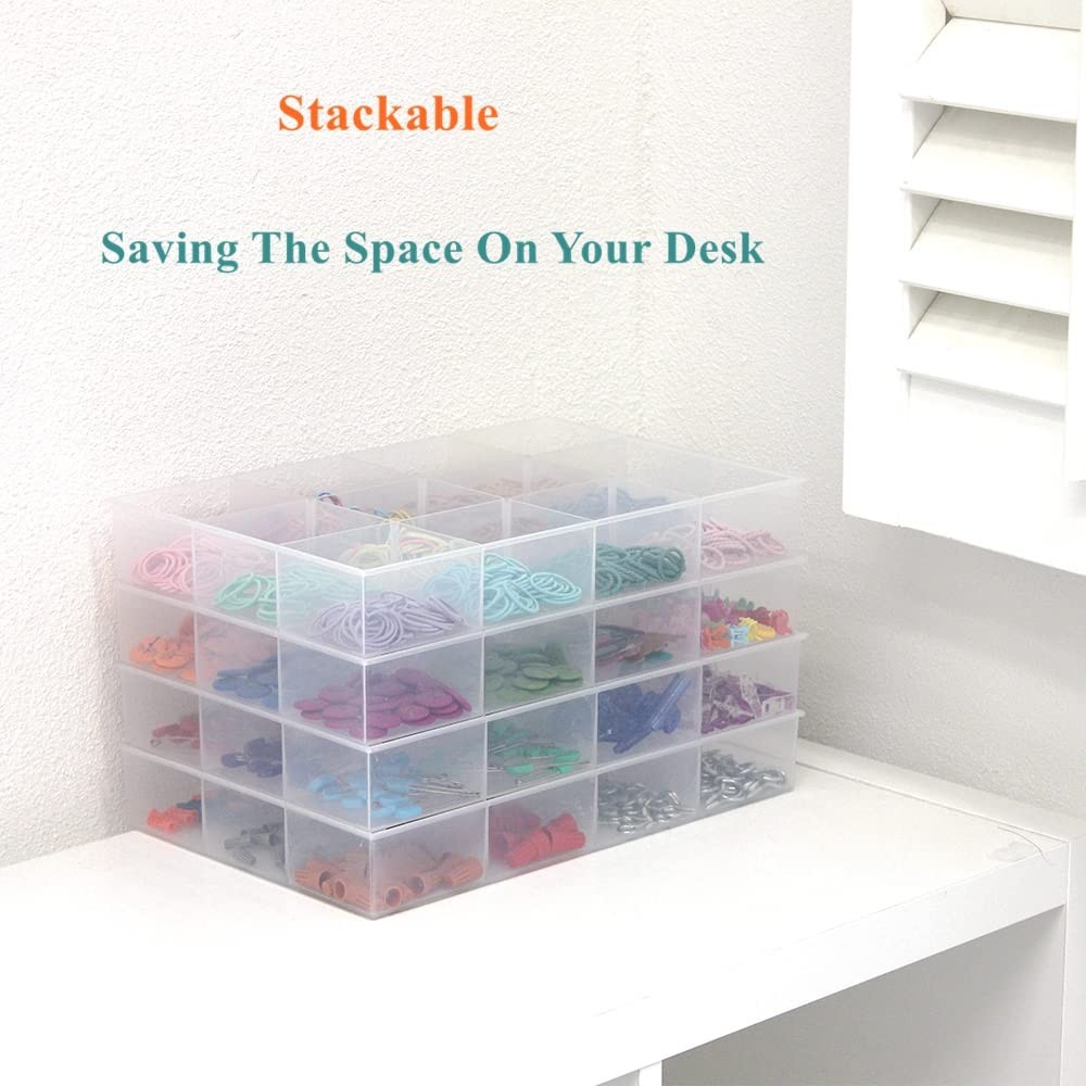 2 Pack Fixed 12 Grids Clear Plastic Organizer Sorting Tray and Transparent St...