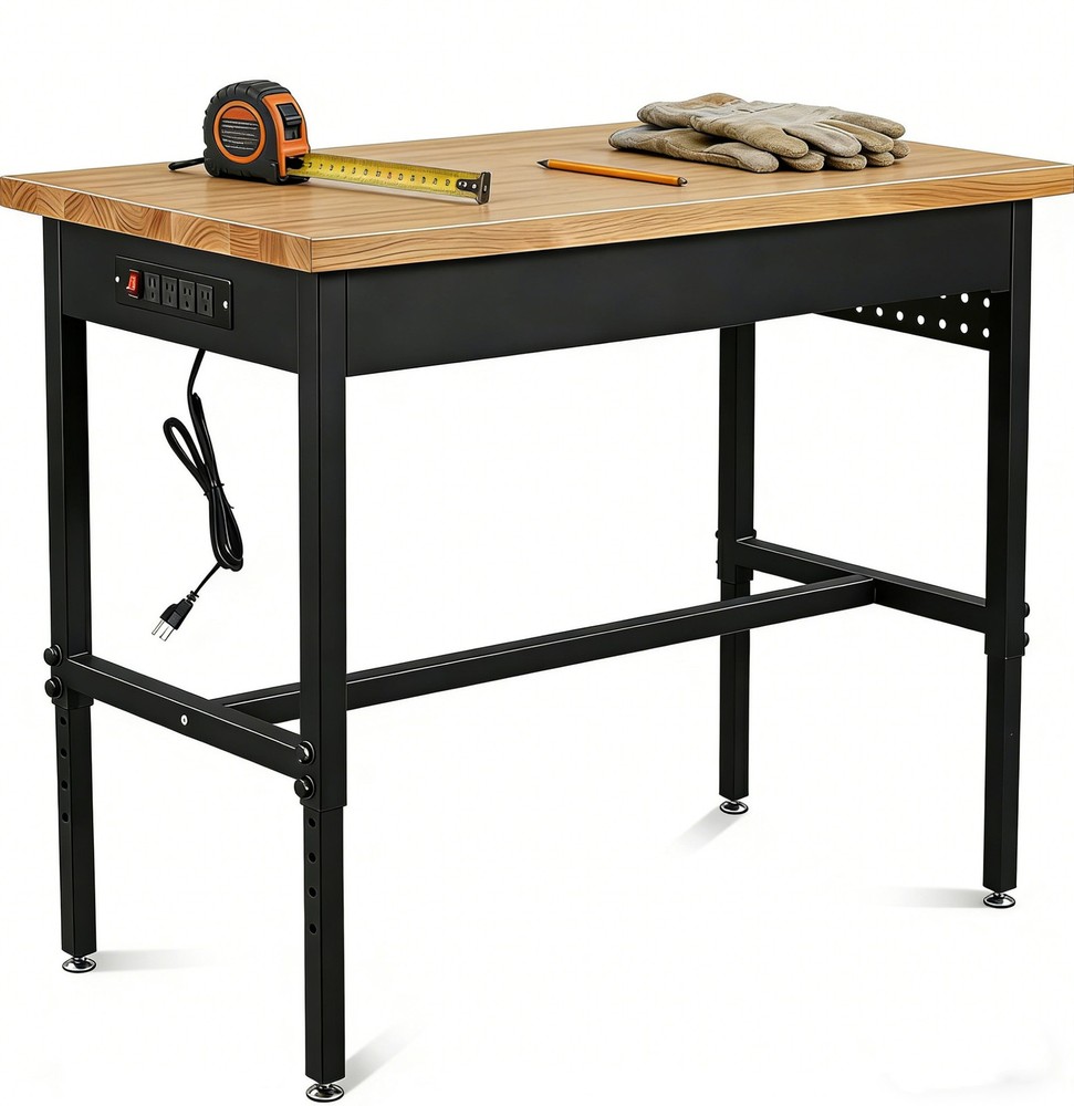 Heavy Duty Adjustable Workbench w/ Power Outlet & Wheels, 2500LB Capacity