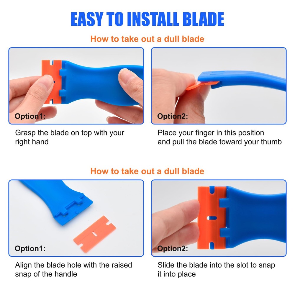 4 Pcs Plastic Razor Blade Scraper and 120 Pcs Blades, Remove Label Decal Tool...
