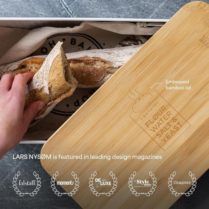 Minimalist Bread Bin W/ Bamboo Cutting Board Ventilated Storage Pastries New