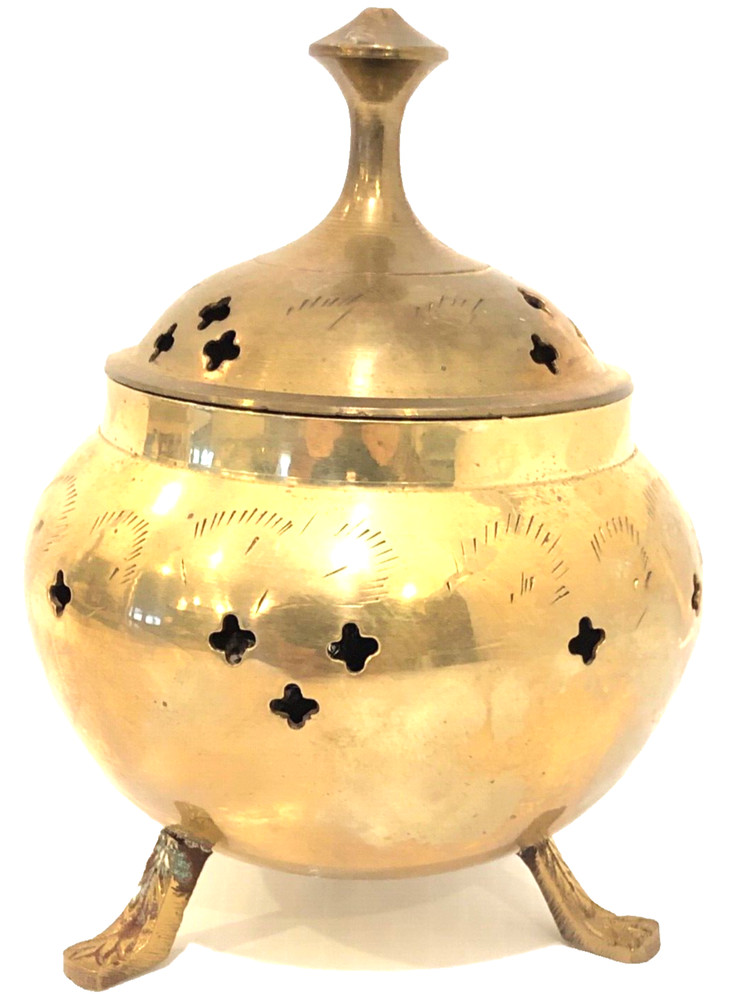 Vintage Heavy Brass Incense Holder Burner Etched Incensor