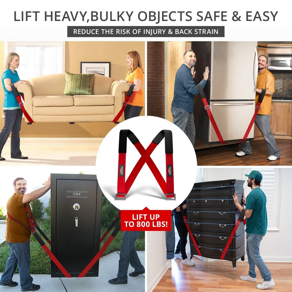X-Protector Moving Straps - 2 Pairs - Lifting for 2 Standard, Red