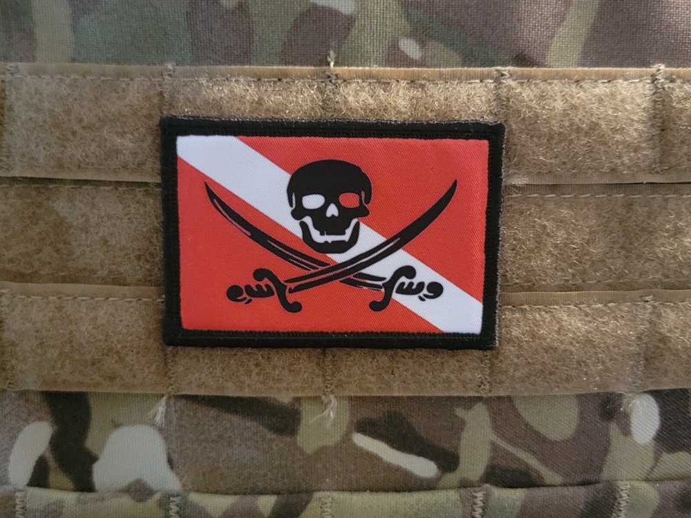 Calico Jack Dive Flag Skull Crossbones Hook Loop 2x3" Scuba Diver Morale Patch