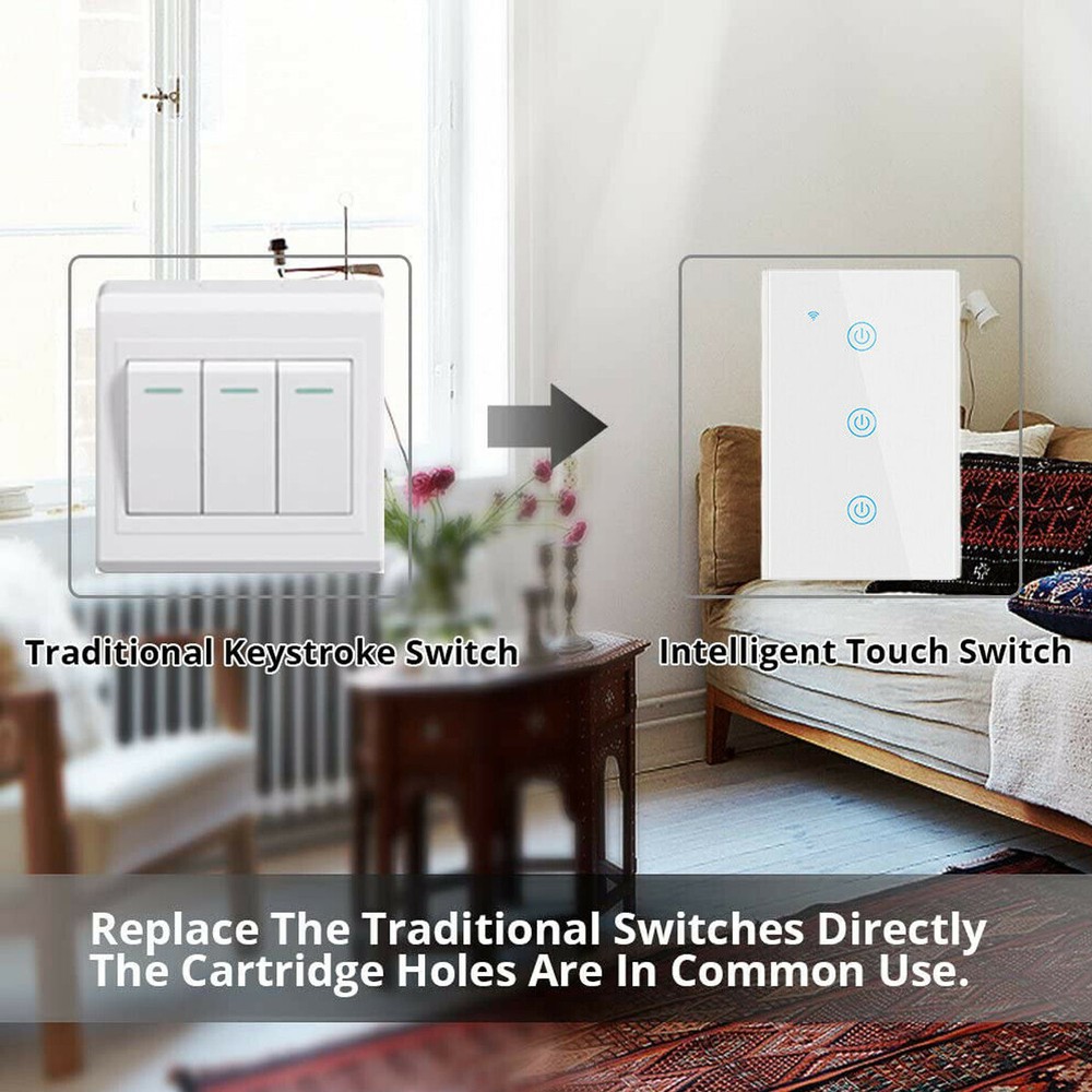 1/2/3 Gang Smart WiFi Wall Light Switch Touch Panel for Alexa/Google/Tuya APP US
