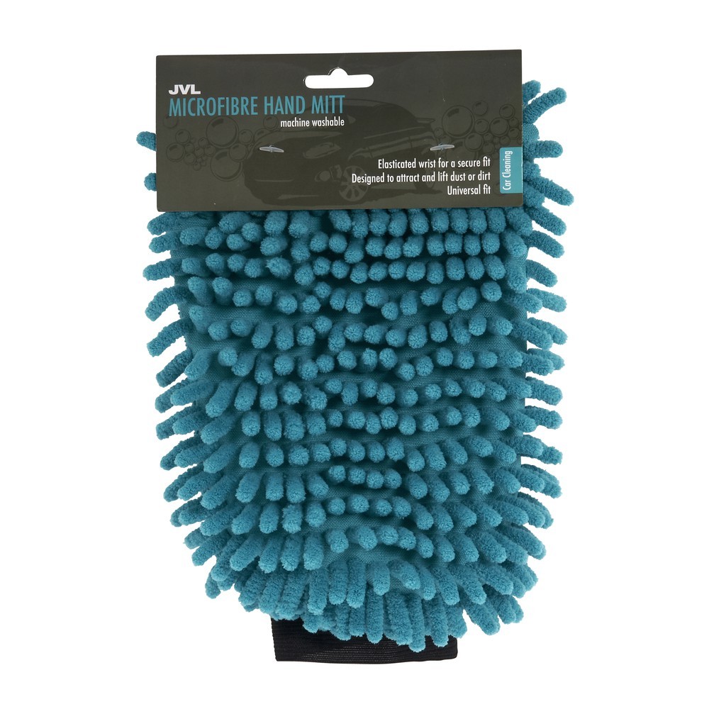 JVL Chenille Microfibre Cleaning Hand Mitt with Elasticated Cuff, Teal/Grey