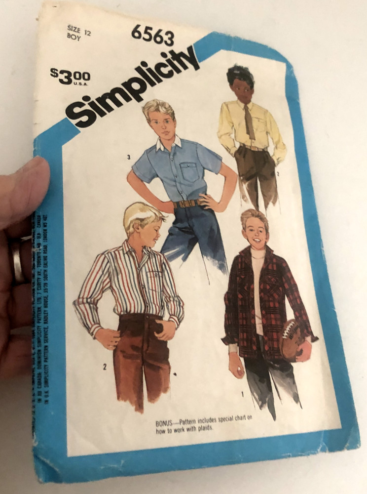 Vtg 1984 SIMPLICITY 6563 SEWING PATTERN Boys Sz 12 Classic Top Button Shirt
