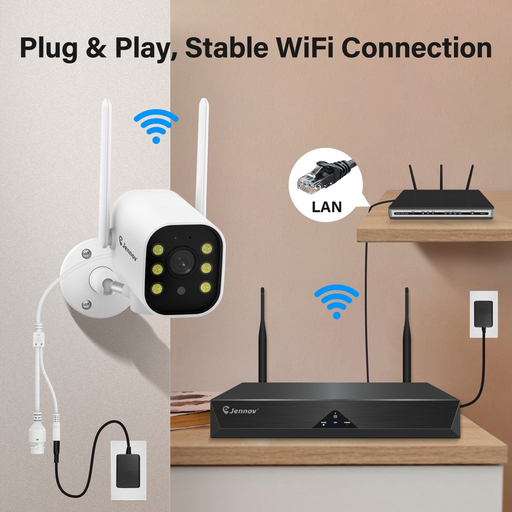 JENNOV CCTV Security Camera System 10CH NVR Remote Access 5MP WIFI Camera 1TB HD