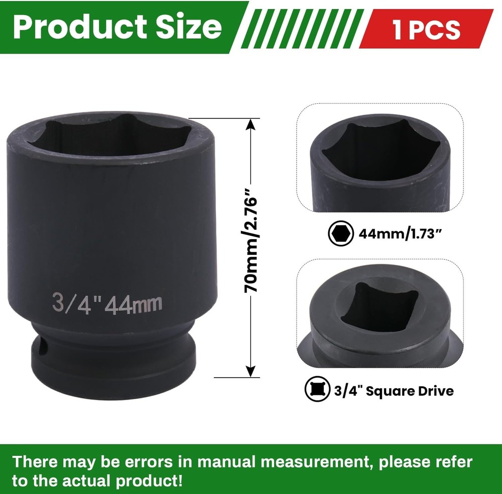 3/4" Drive 44mm Impact Socket，6-Point Standard Sockets Made with