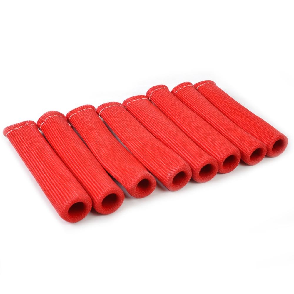 8x Red Spark Plug Wire Sheath Wire Boots Sleeve Heat Shield Cover For SBC BBC q