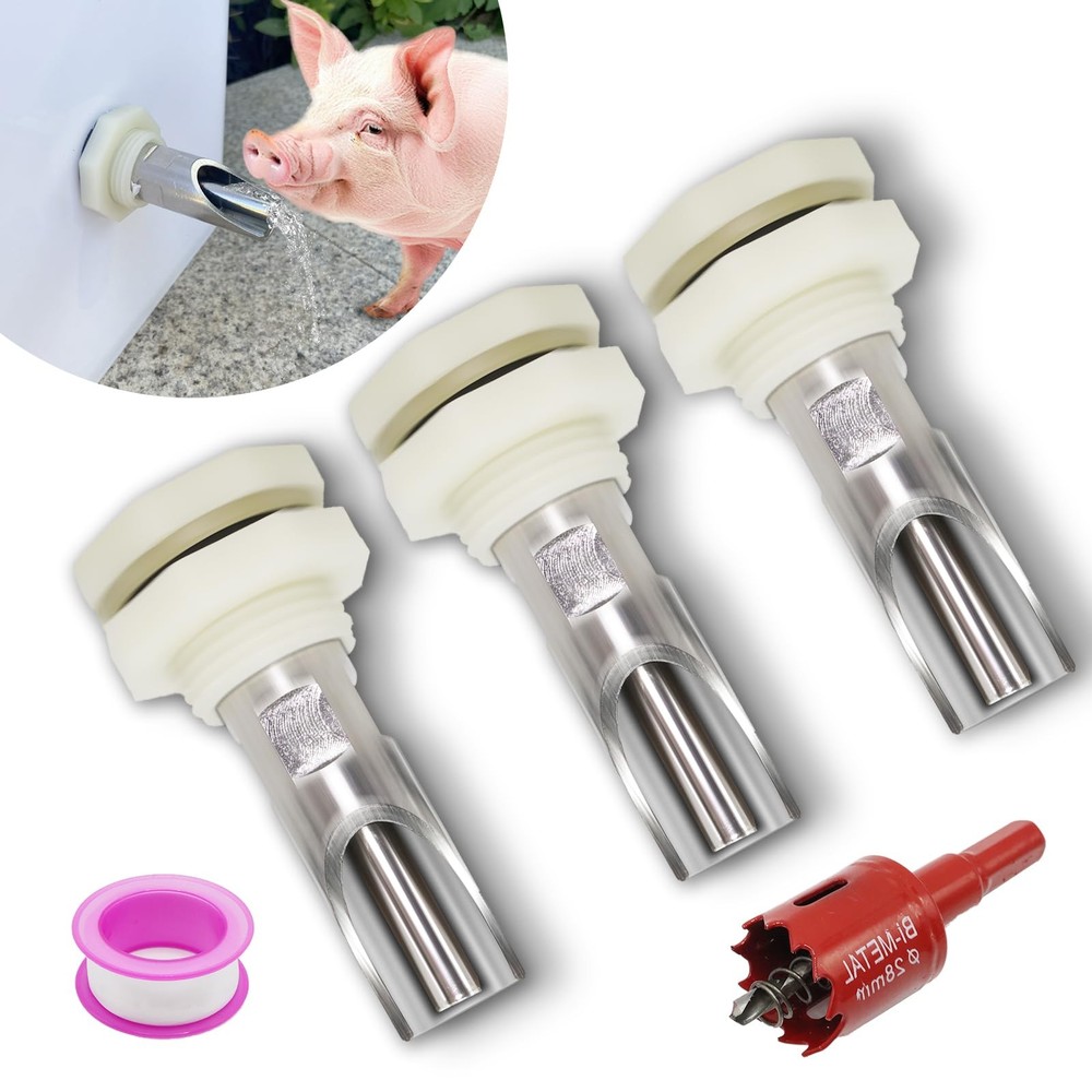 3 PCS Pig Nipple Waterer for Barrel Kit Automatic Pig Waterer System 1/2 inch