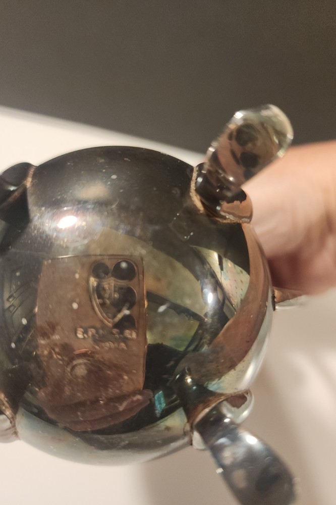 Silverplate Creamer Etched Floral Pattern, Footed, Hinged Lid Marked EPNS USA