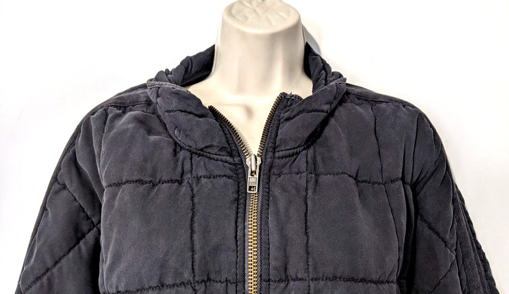 Free People Women's Dolman Quilted Jacket Sz M Washed Black Full Zip Pockets EUC