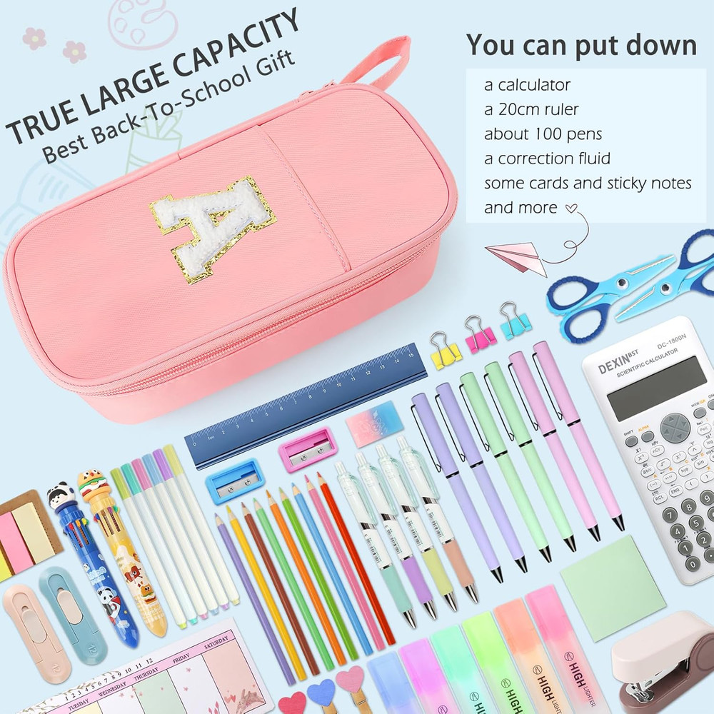 Large Pencil Case,Big Capacity Pencil Pouch,Personalized Initial Pencil Bag with