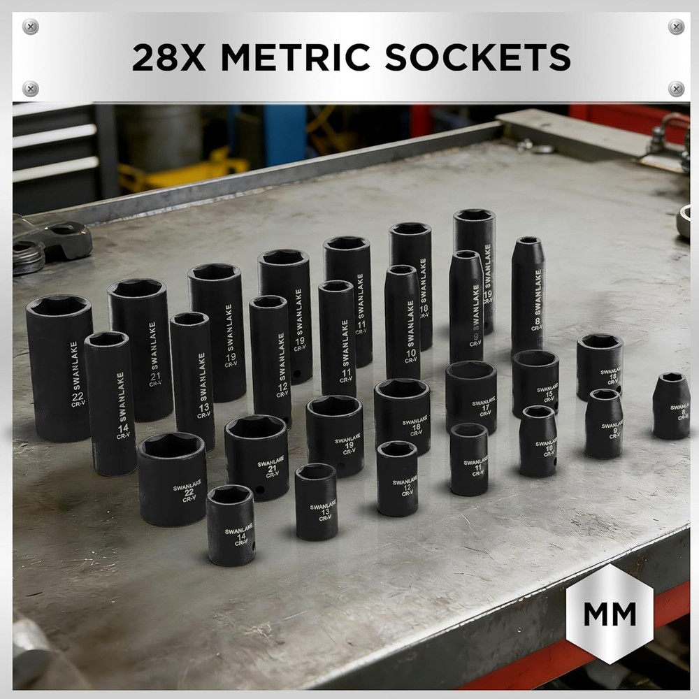 3/8'' Drive Impact Socket Set 50-Piece Standard SAE & Metric Size 6 Point