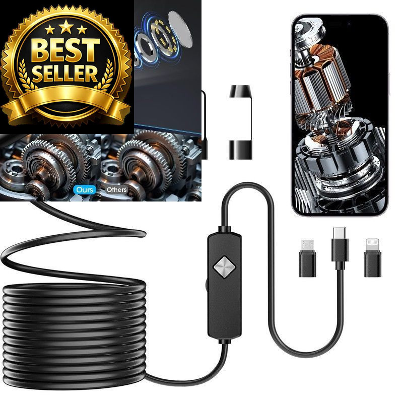 Endoscope with Light, 1920P HD Borescope 8 Adjustable LED 16.4FT, black