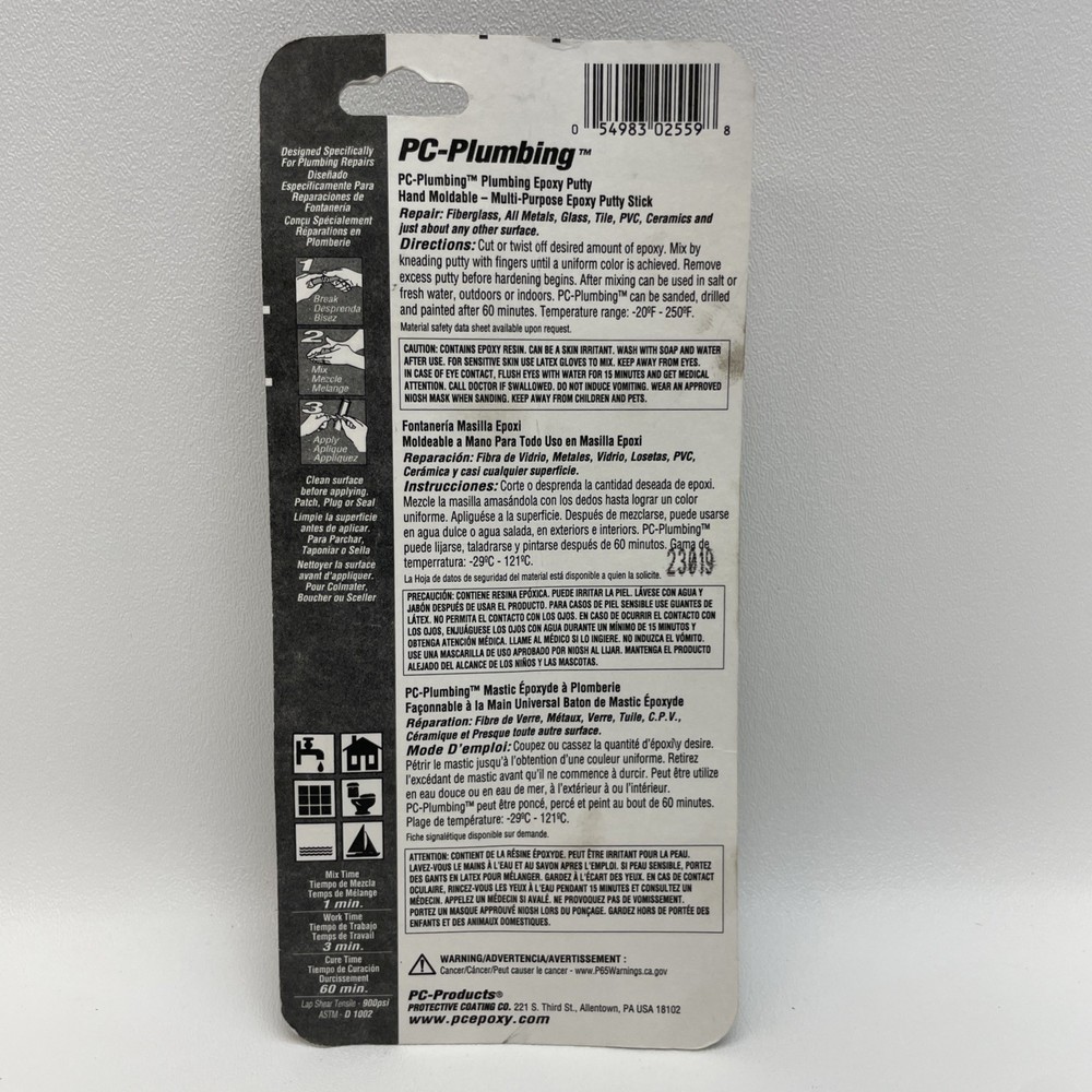 PC-Plumbing Epoxy Putty, 2oz Stick, Gray (25598) - NEW in Package