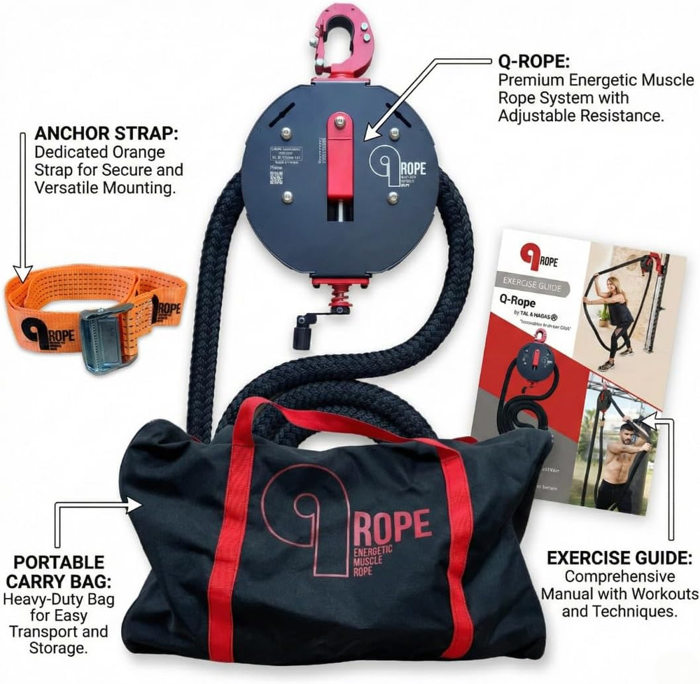 Qrope Endless Rope Trainer Machine - Portable Rope Pull Pulley System - Home Gym