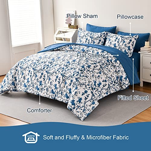 Size Comforter Set - 7 Pieces Bed in a Bag Soft Microfiber Bedding King Blue