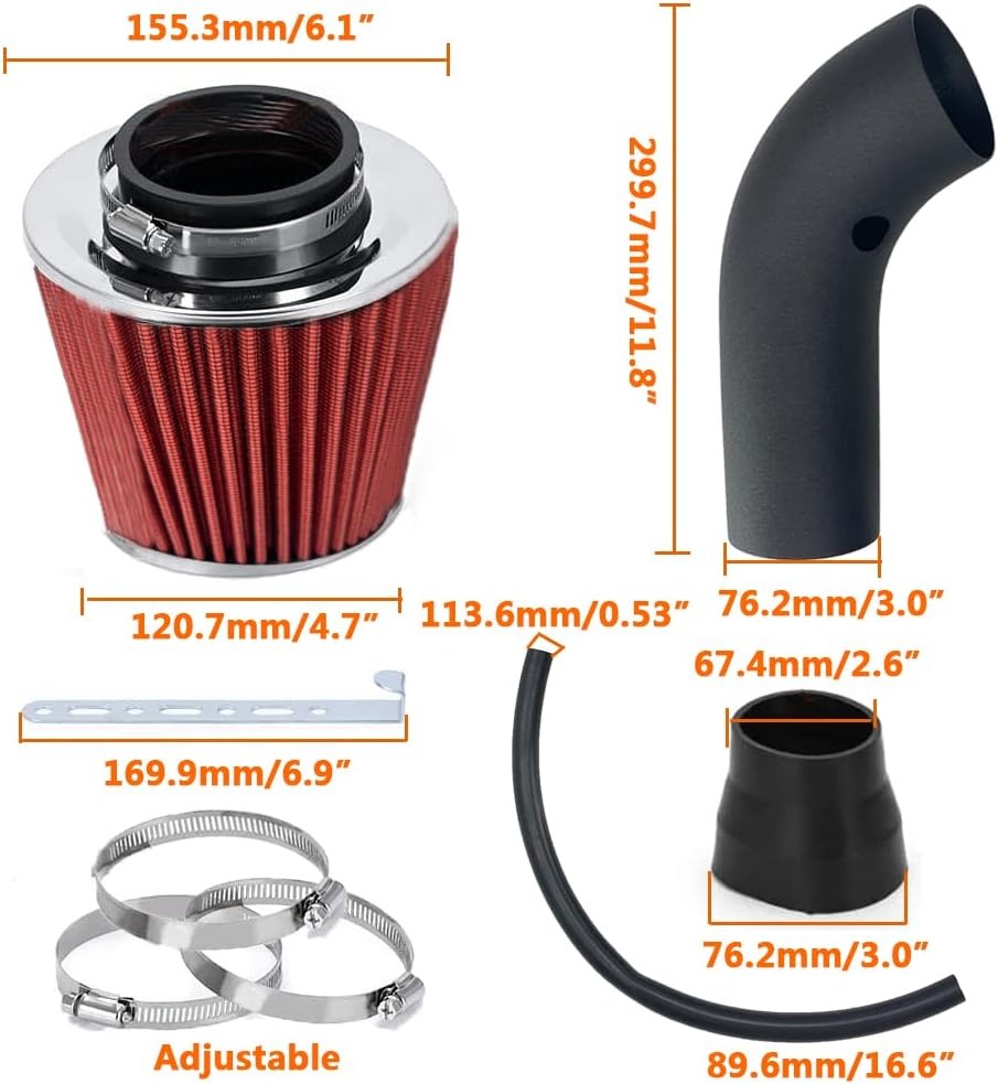 3" Cold Air Intake Filter Induction Kit Aluminum Pipe Power Flow Hose System