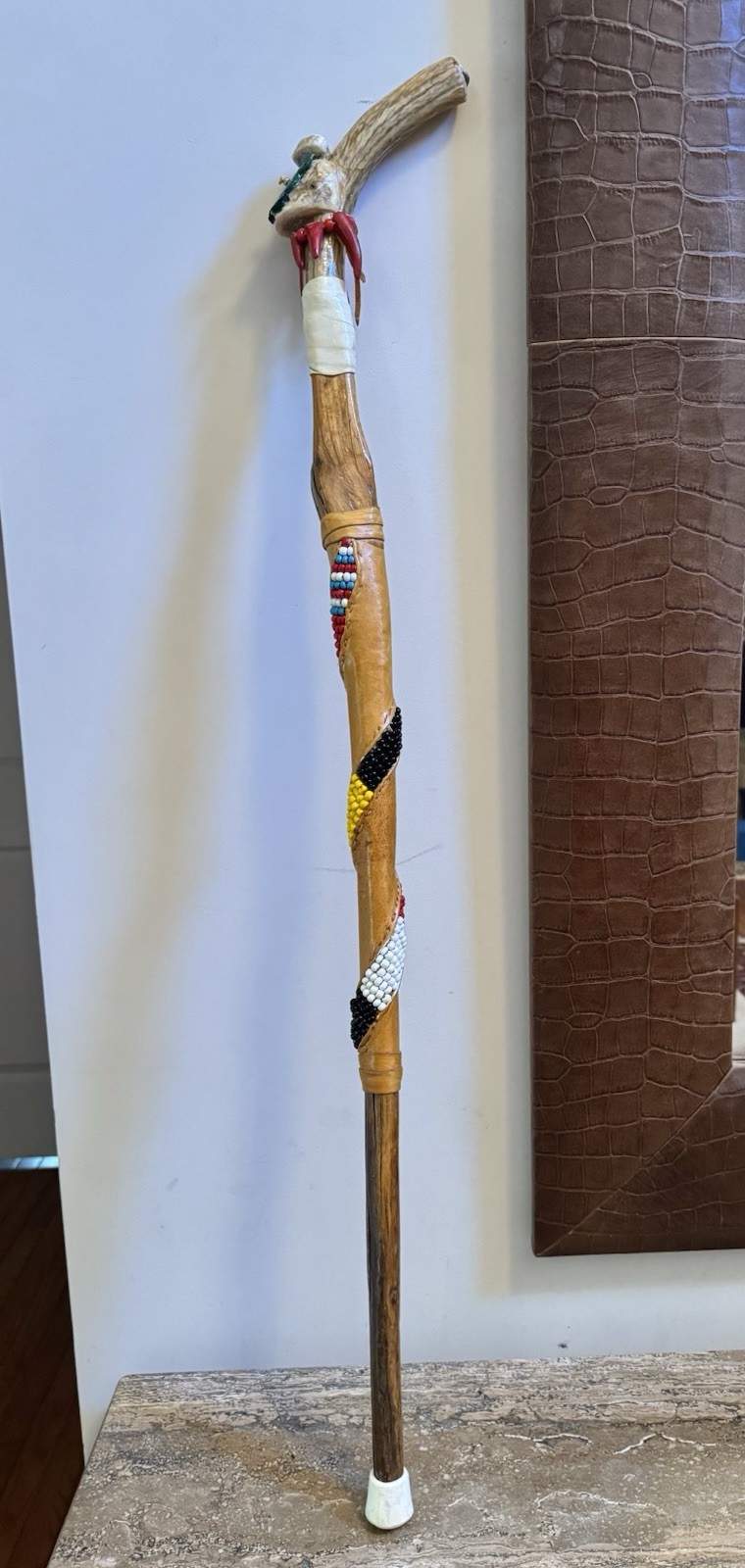 Vintage Handmade Unique Rare Indian Walking Cane Menominee Indian Tribe 41” Long