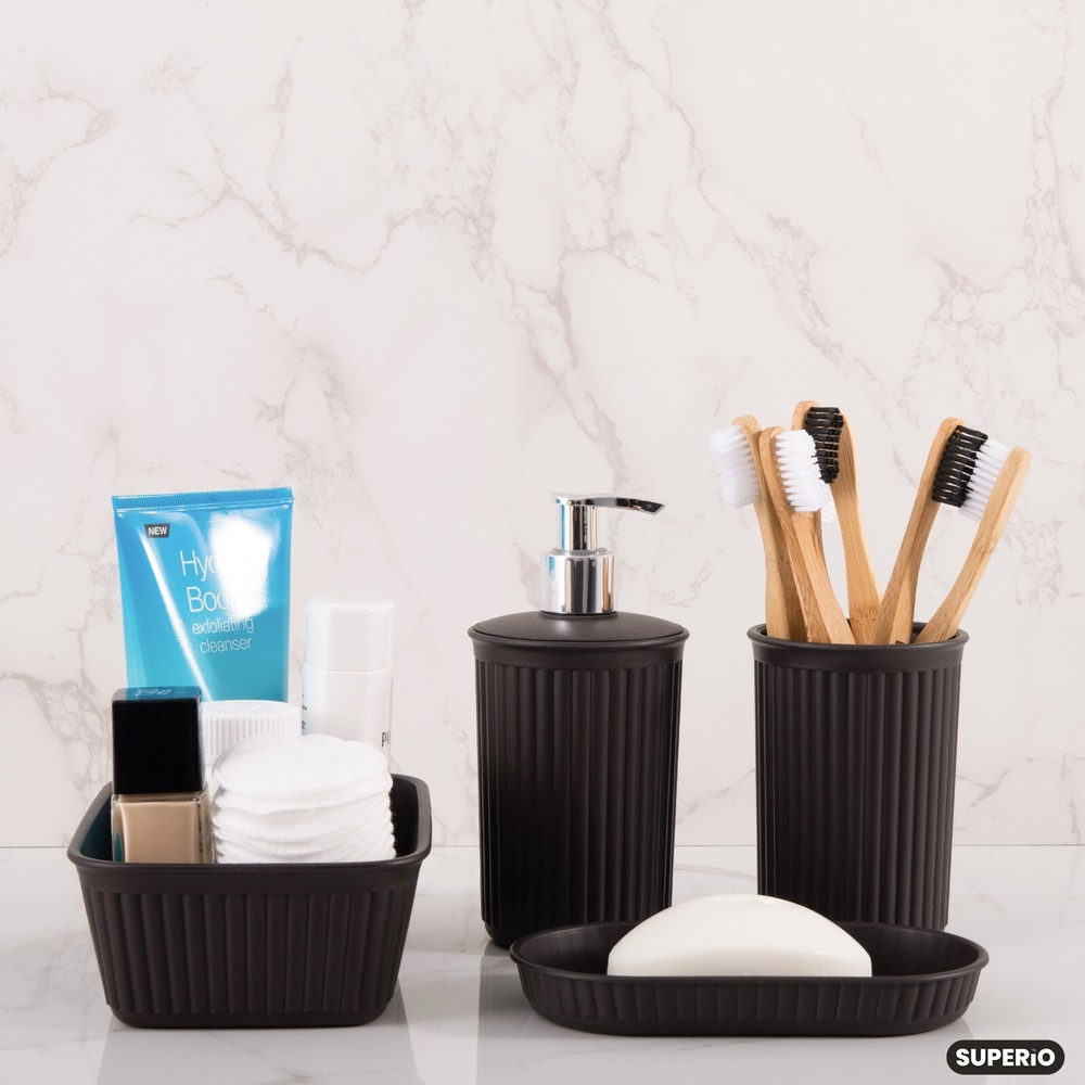 Decorative Brown Bathroom Accessory Set, Plastic 4 Pk. Ribbed Design Soap Holder