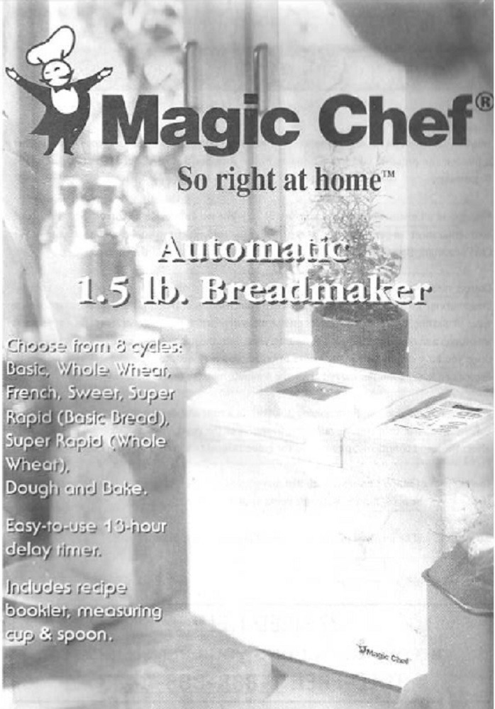 Magic Chef Bread Machine Manual CBM1000, ERS100, ERS150B, 200
