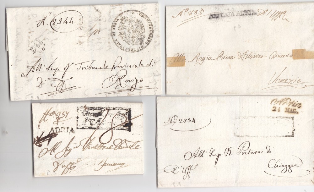 WW911-VENETO-ADRIA-LOT 4 PREF. With Different Stamps