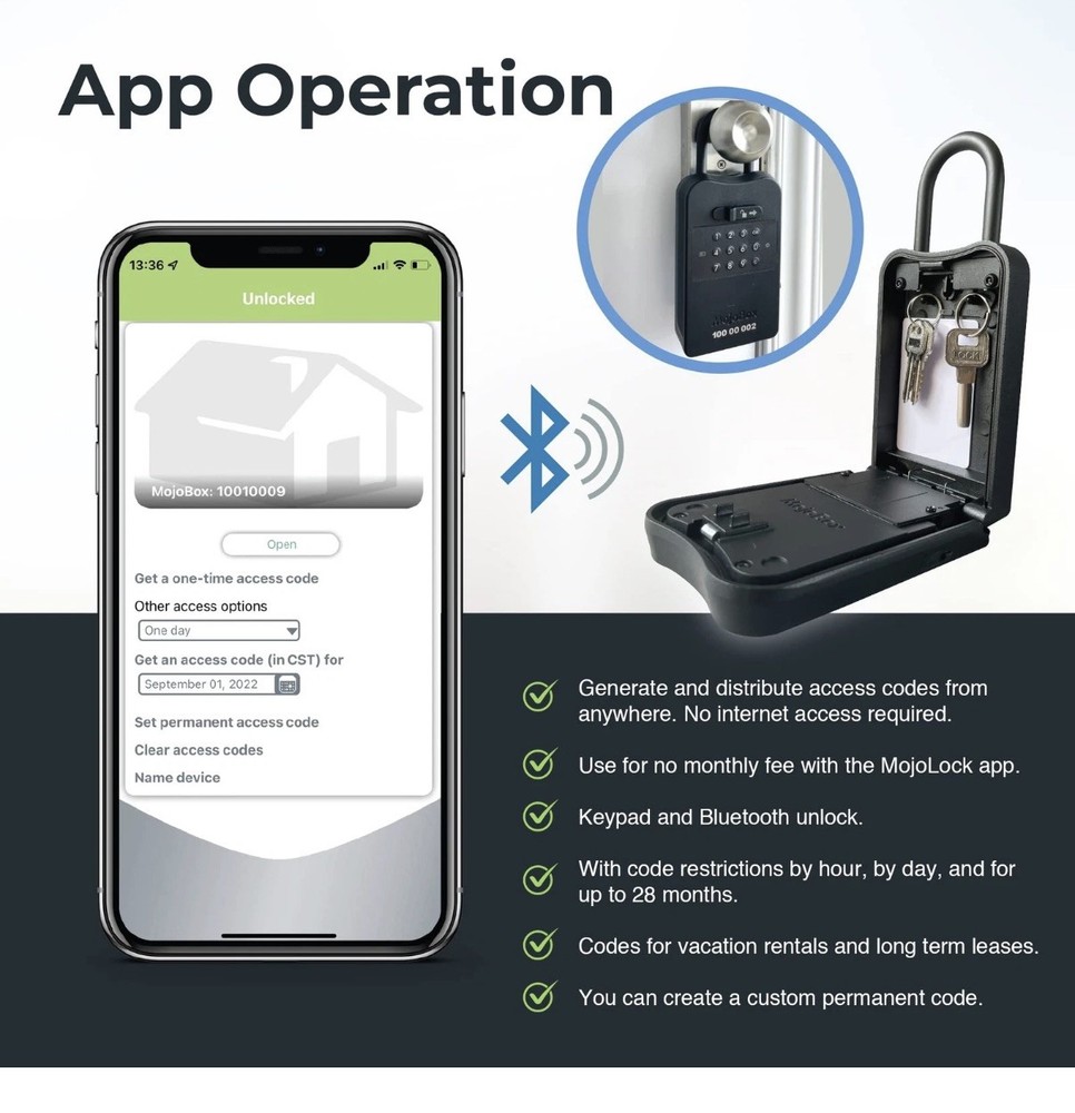 MojoBox, Digital Lockbox, Bluetooth Key iOS/Android App Black