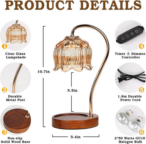 Flower Candle Warmer Lamp with Timer, Dimmable Warmer,