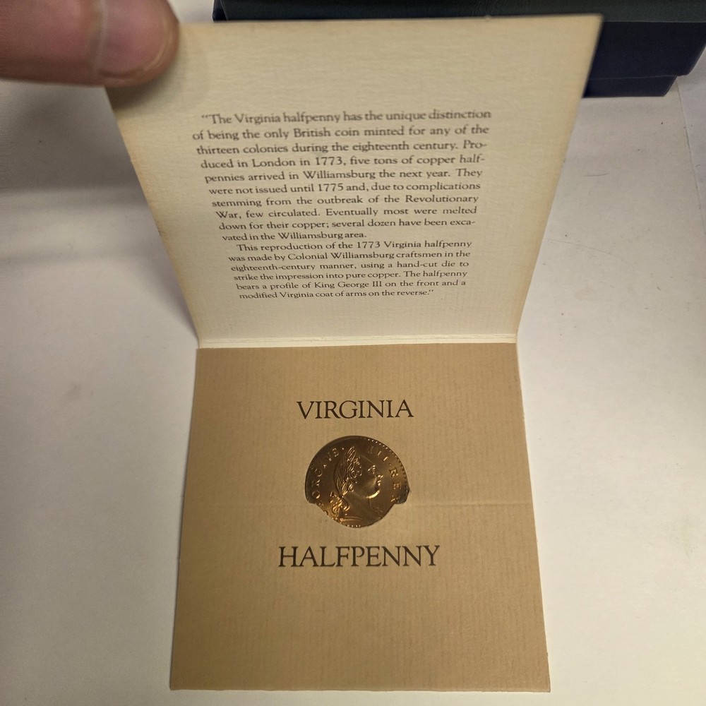 Reproduction Virginia HalfPenny Copy w/ Paperwork, Nice Shape