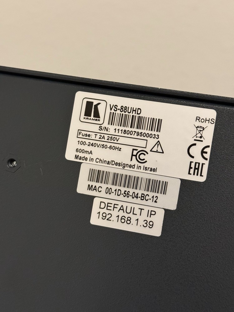 KRAMER HDMI MATRIX SWITCHER, 8x8, 4K60, 4:2:0 VS-88UHD