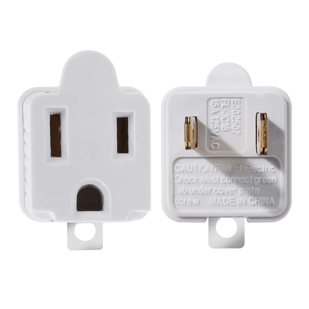 Compact 3-Piece Grounding Adapters - Safe & Easy Electrical Conversion, White