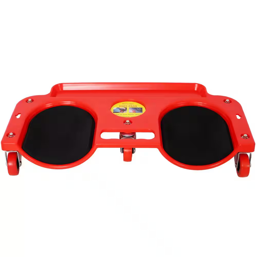 Red Rolling Knee Creeper Durable Knee Pads with 360 Degree Turn Casters and Tool