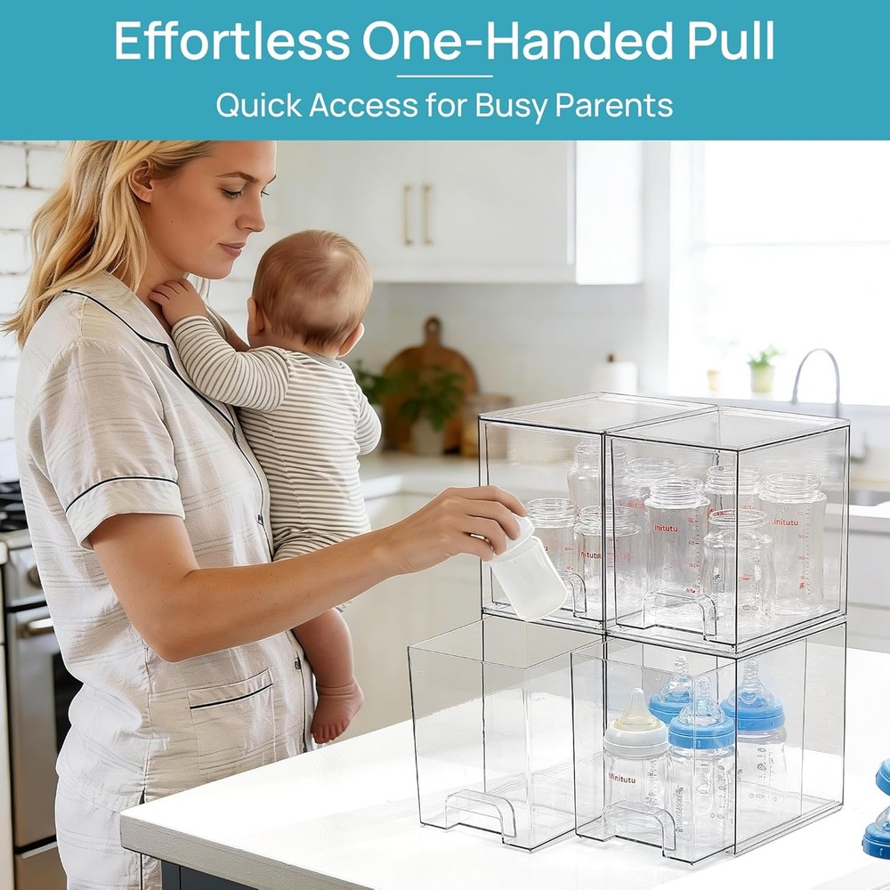 7.6" H Clear Stackable Storage Drawers 4 Pack Plastic Organizers Bins Skincare