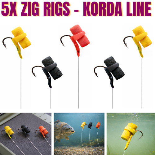 5 Zig Rigs Foam Carp Fishing - Ready Made 1-6 FT - Yellow Red Black Zig Rig - UK